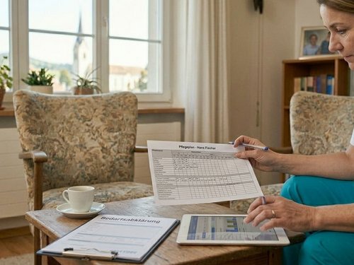 Pflegefachperson erstellt einen individuellen Pflegeplan am iPad